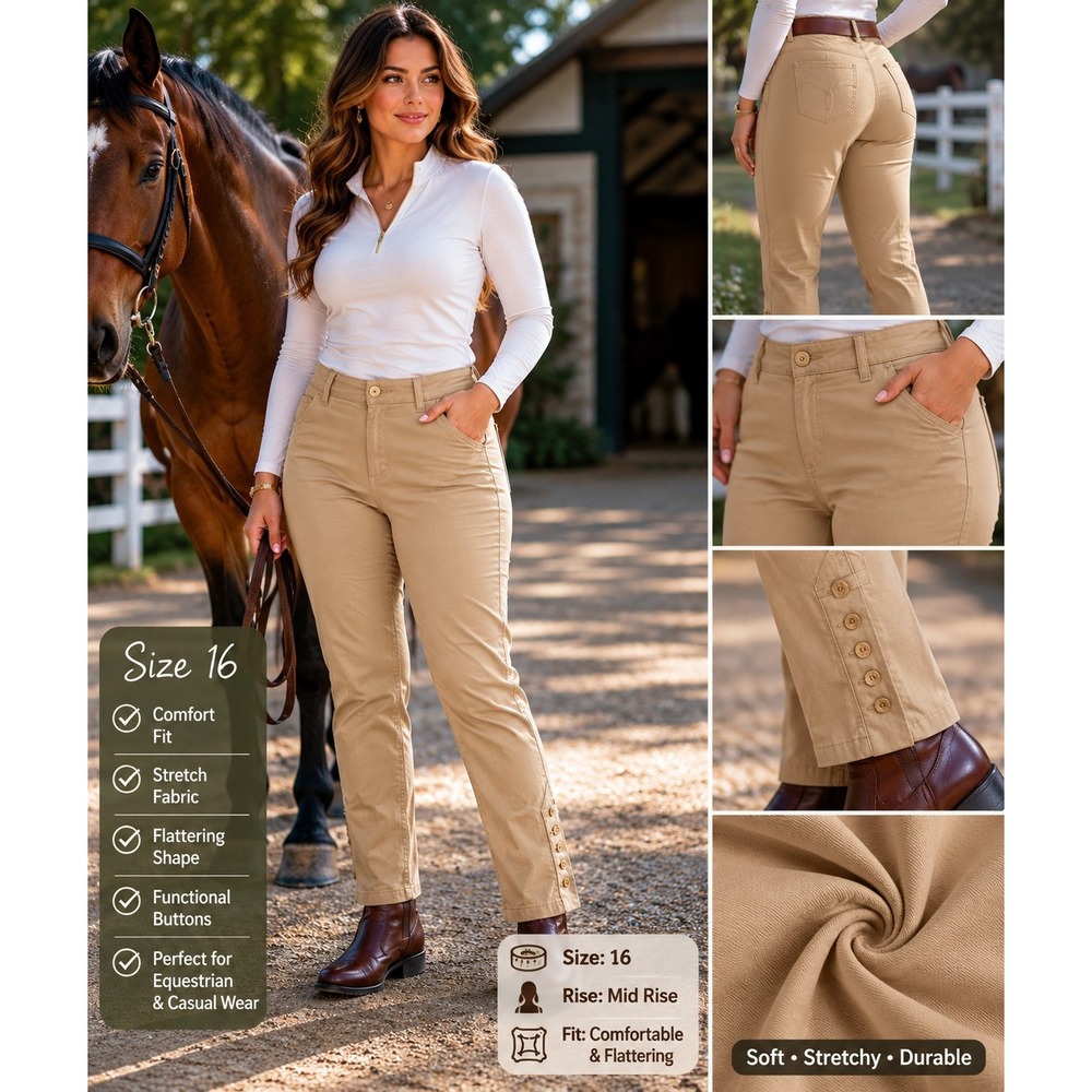 LAUREN RALPH LAUREN Women's Size 16 Khacki Equestrian Cargo Riding Pants -1884